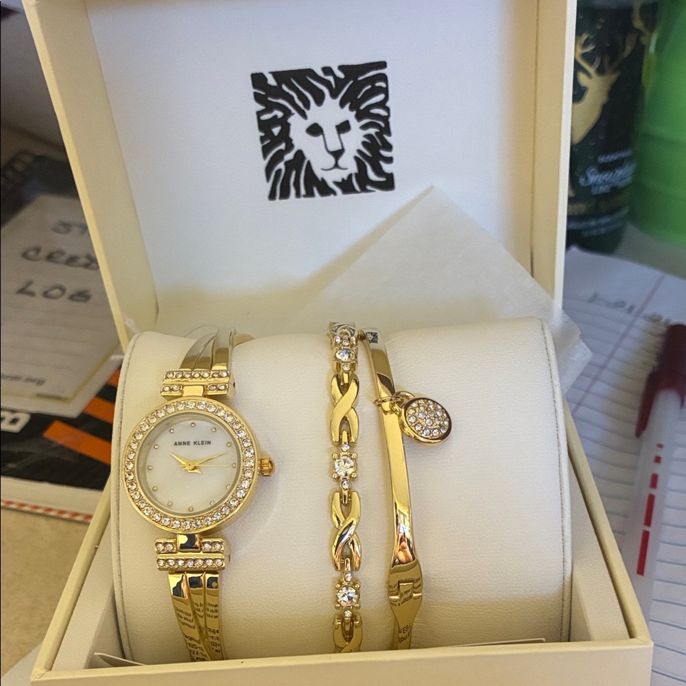 Anne Klein Gold-Tone Watch and Bracelet Trio